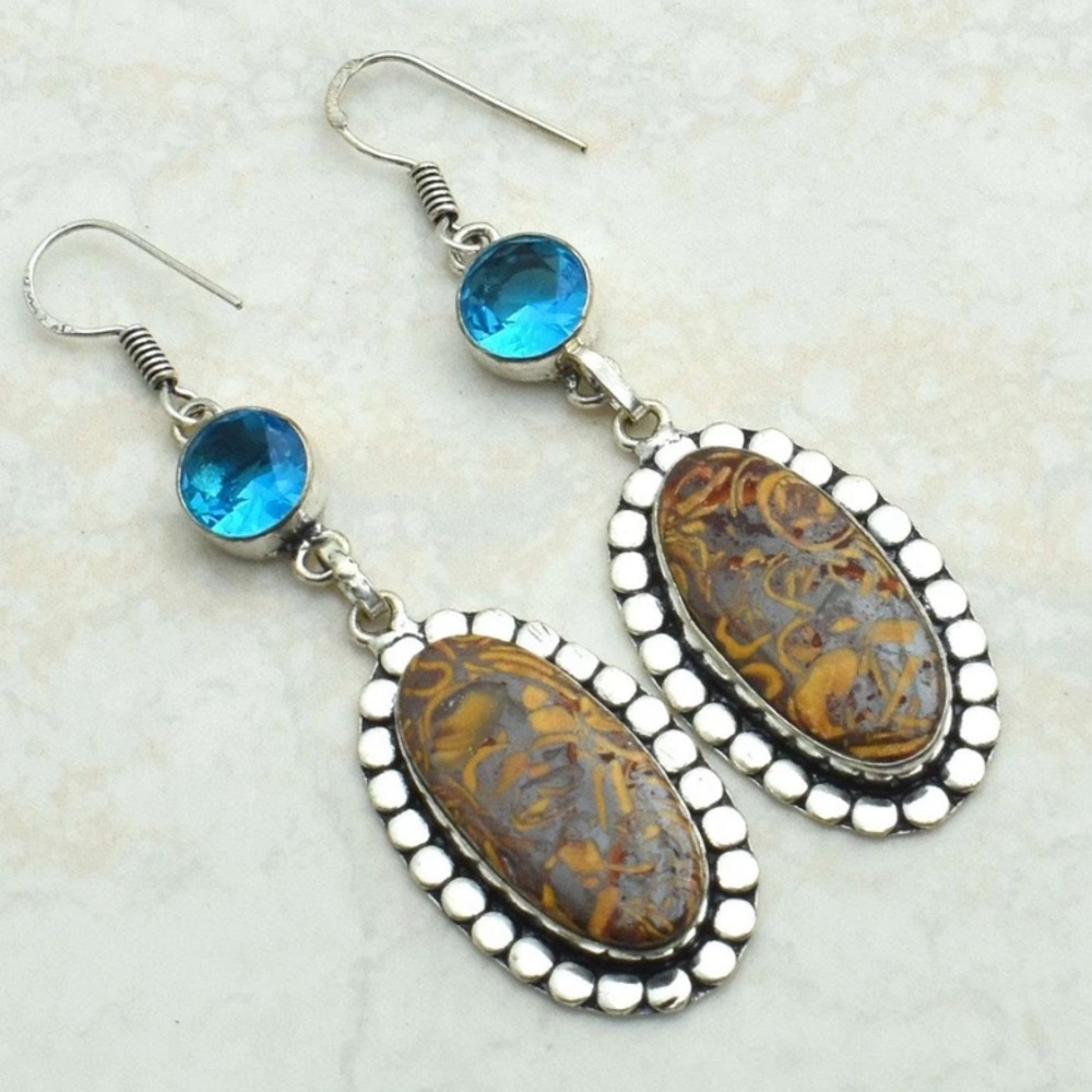 Mariam Jasper & Blue Topaz Earrings 2.5”
